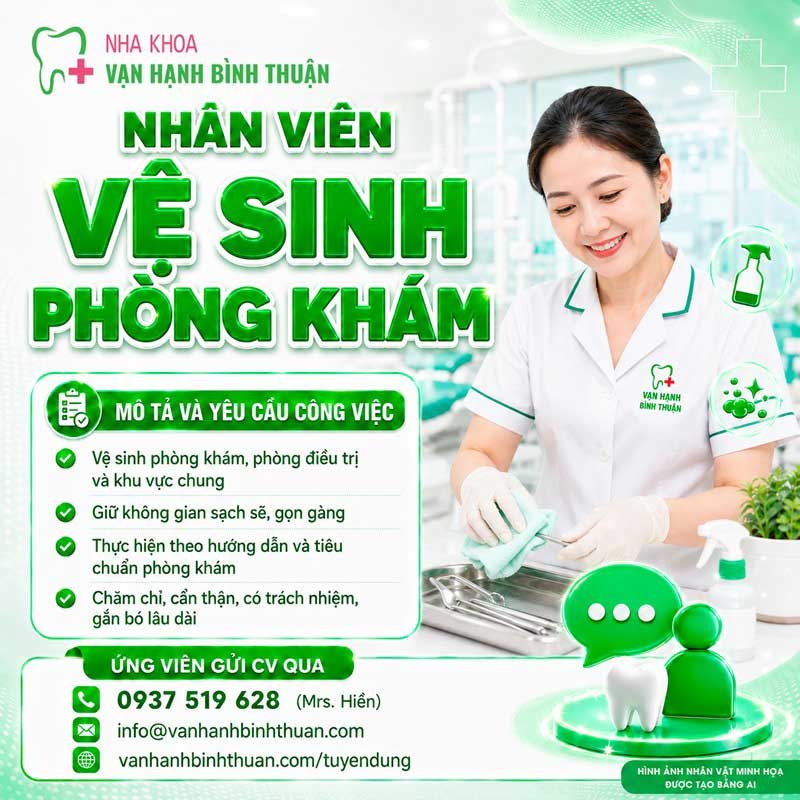 NHA KHOA VẠN HẠNH BÌNH THUẬN TUYỂN DỤNG TRƯỞNG BỘ PHẬN NHÂN VIÊN VỆ SINH PHÒNG KHÁM